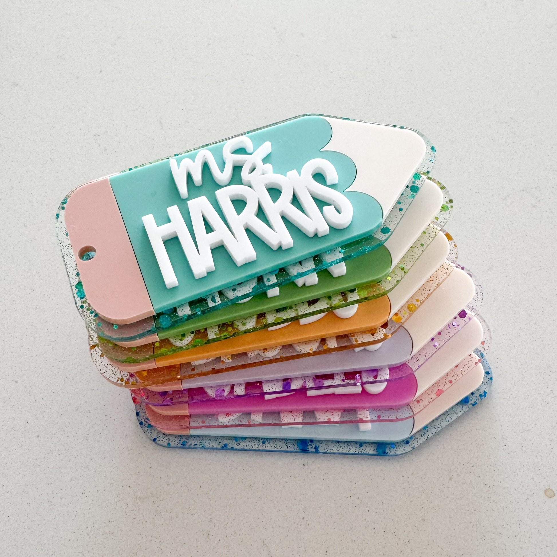 Glitter Teacher Pencil Keychain or Bag Tag Birch Bar + Co.