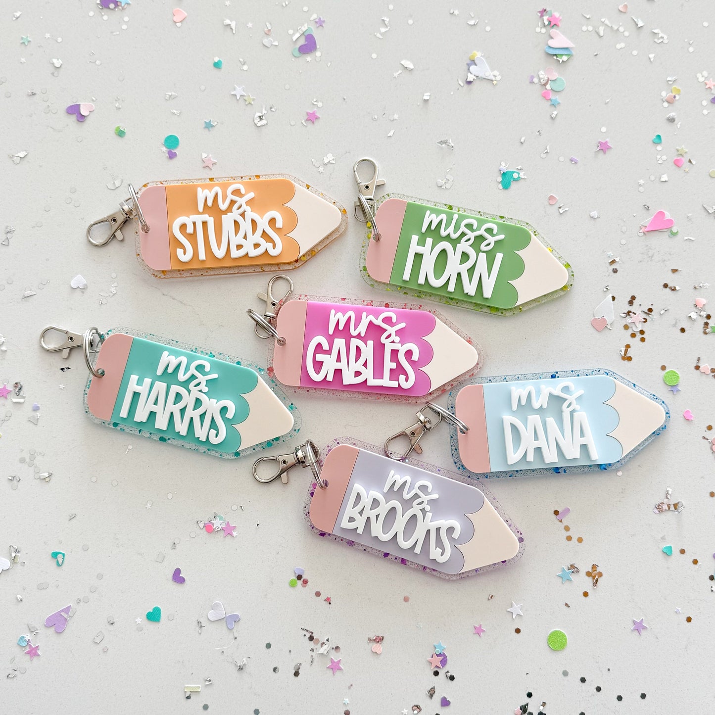Glitter Teacher Pencil Keychain or Bag Tag Birch Bar + Co.