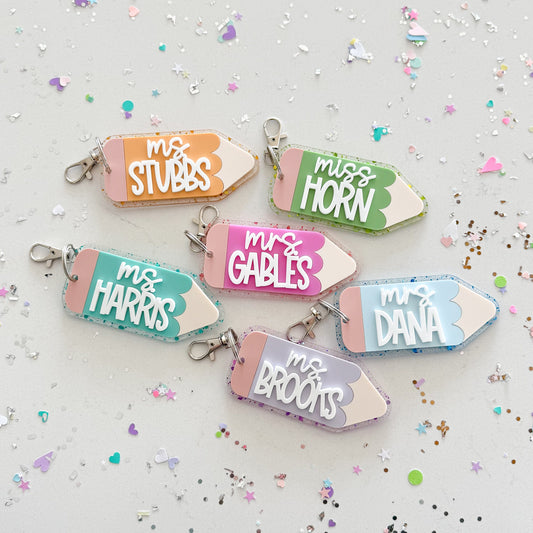 Glitter Teacher Pencil Keychain or Bag Tag Birch Bar + Co.