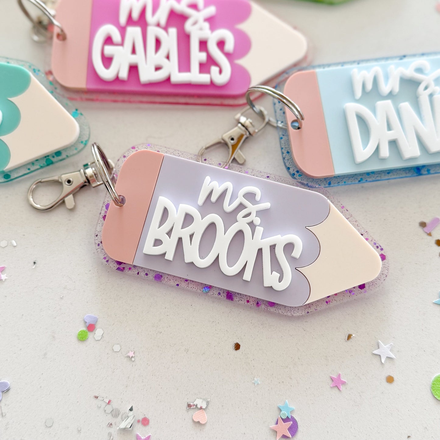 Glitter Teacher Pencil Keychain or Bag Tag Birch Bar + Co.