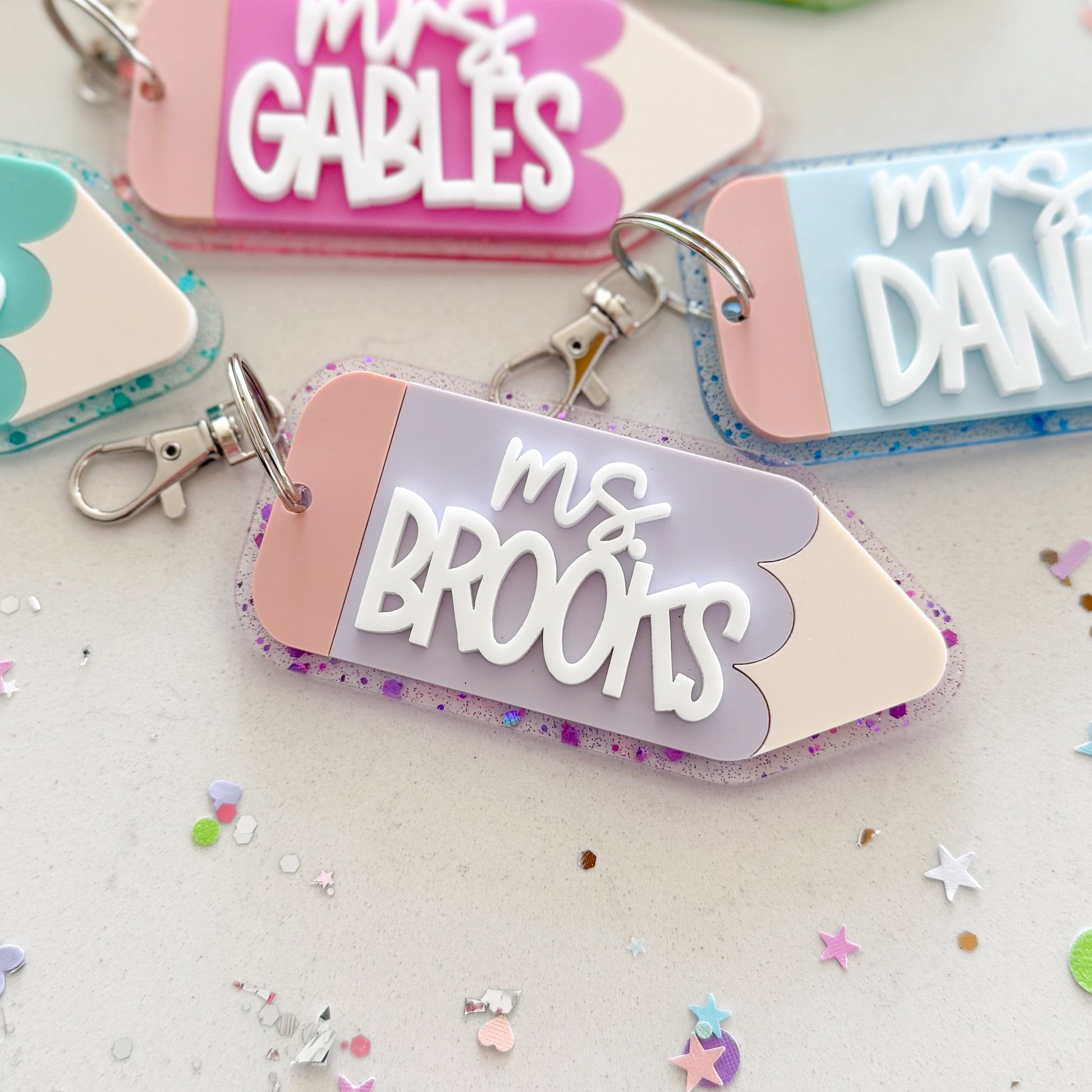 Glitter Teacher Pencil Keychain or Bag Tag Birch Bar + Co.