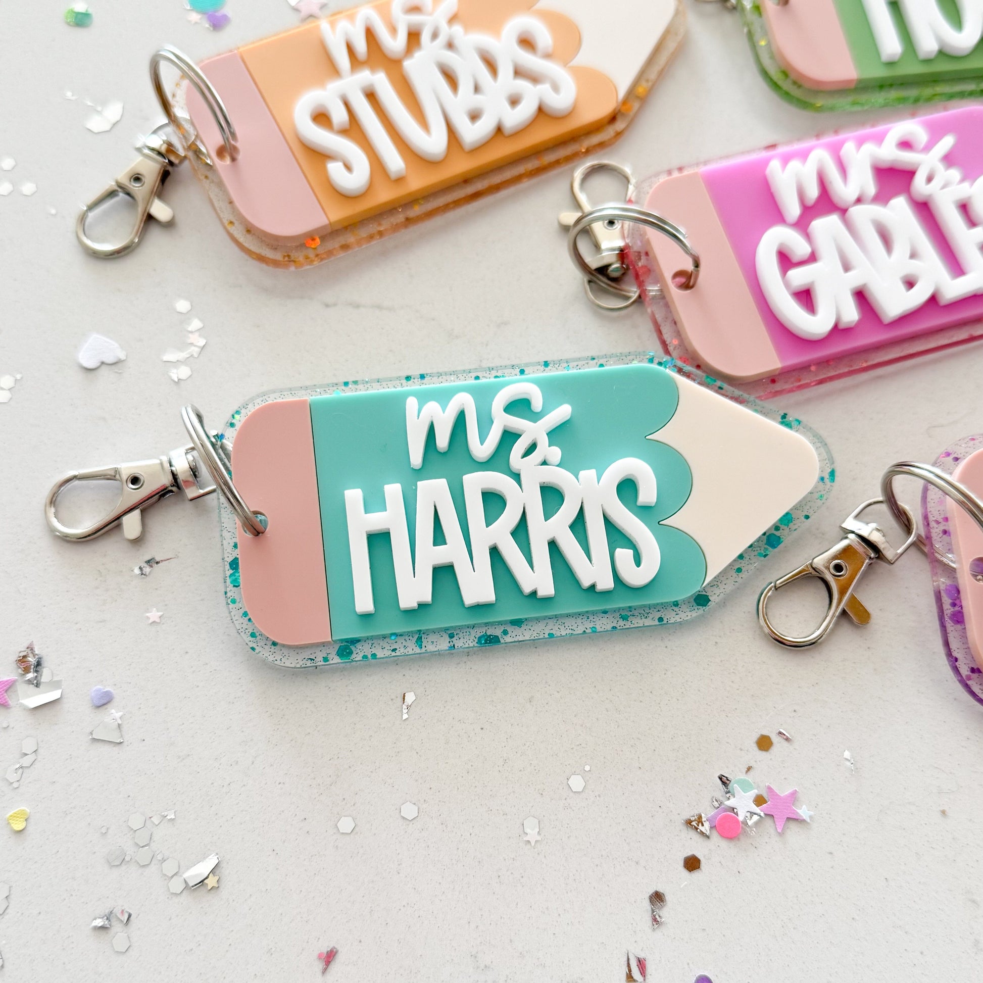 Glitter Teacher Pencil Keychain or Bag Tag Birch Bar + Co.
