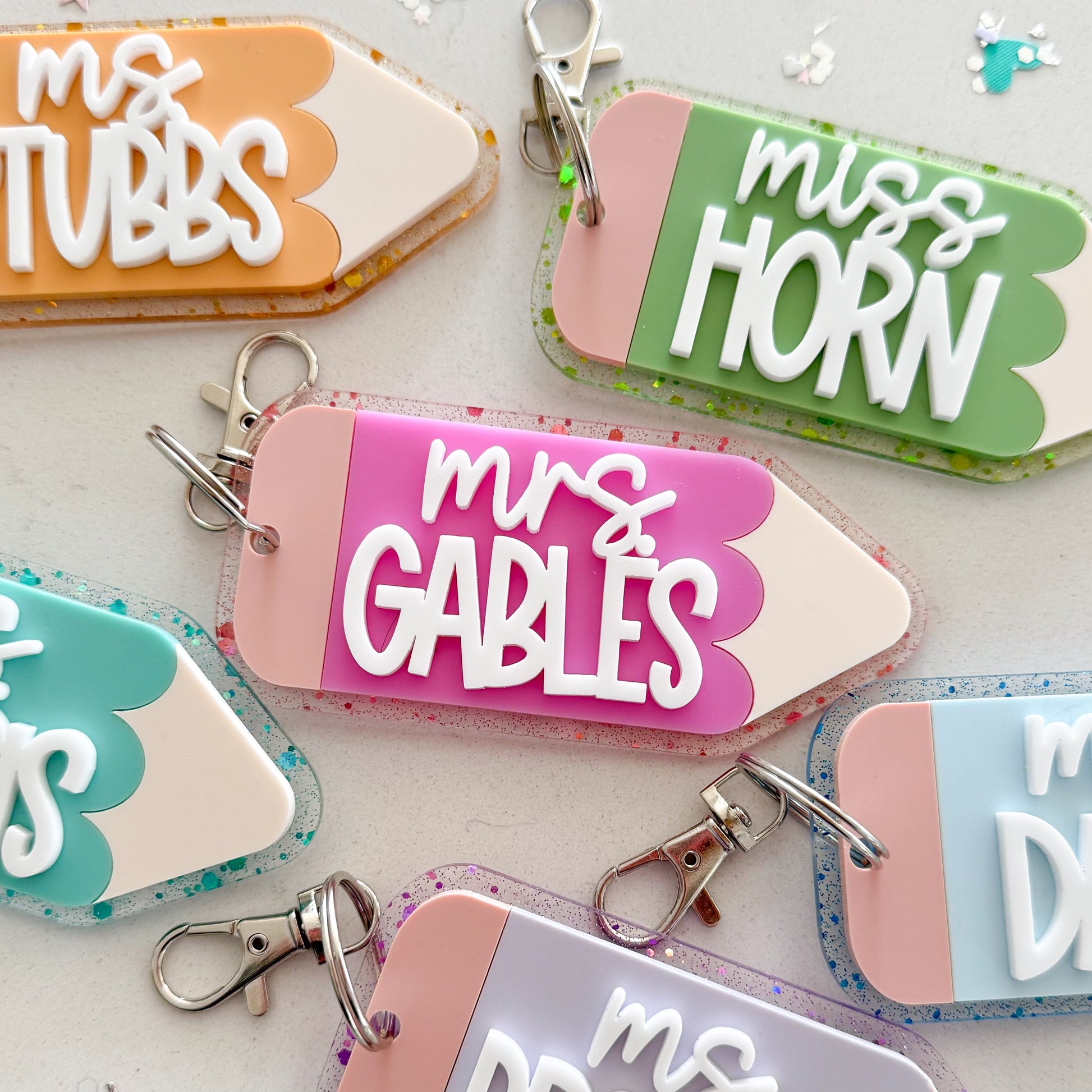 Glitter Teacher Pencil Keychain or Bag Tag Birch Bar + Co.