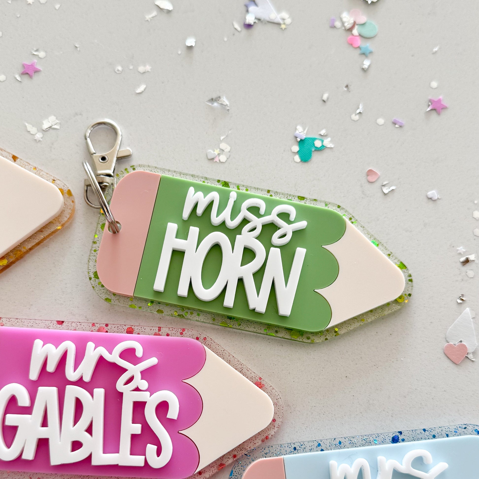 Glitter Teacher Pencil Keychain or Bag Tag Birch Bar + Co.
