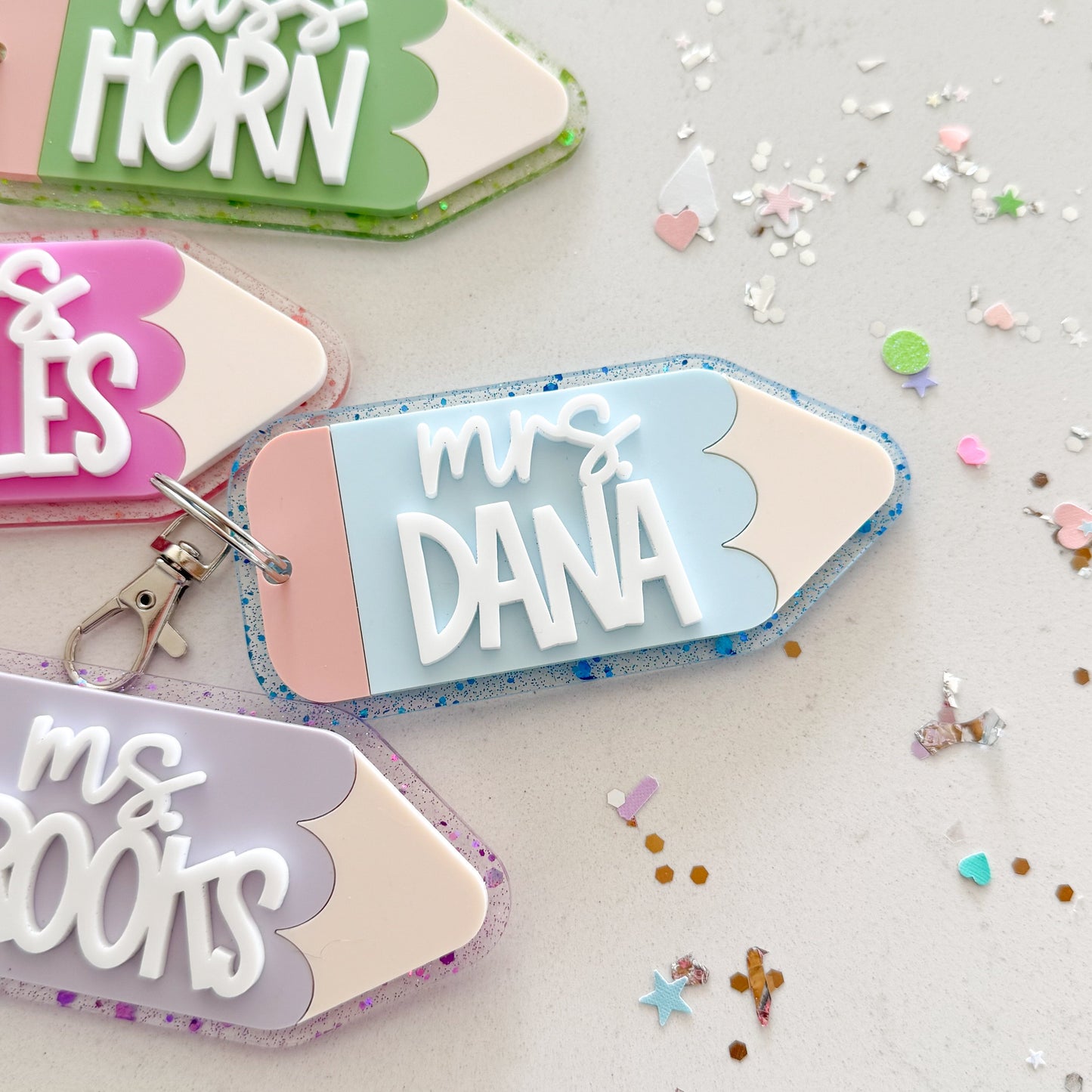 Glitter Teacher Pencil Keychain or Bag Tag Birch Bar + Co.