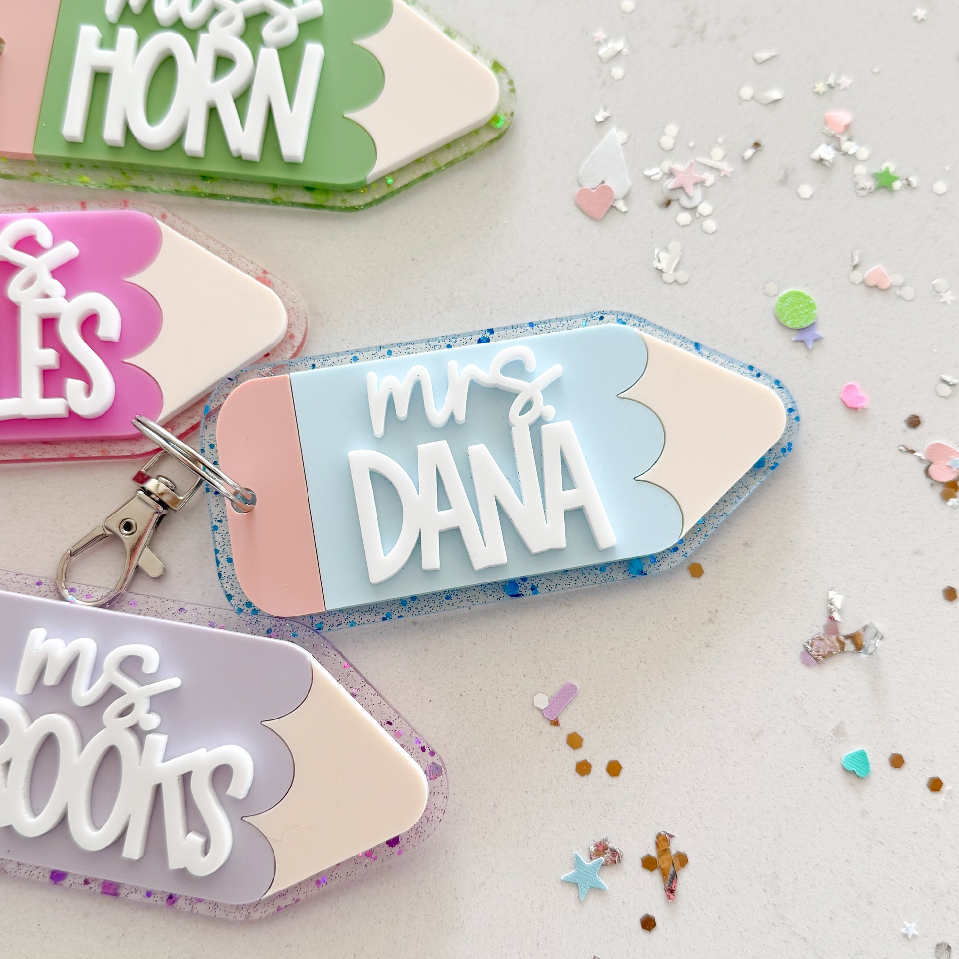 Glitter Teacher Pencil Keychain or Bag Tag Birch Bar + Co.