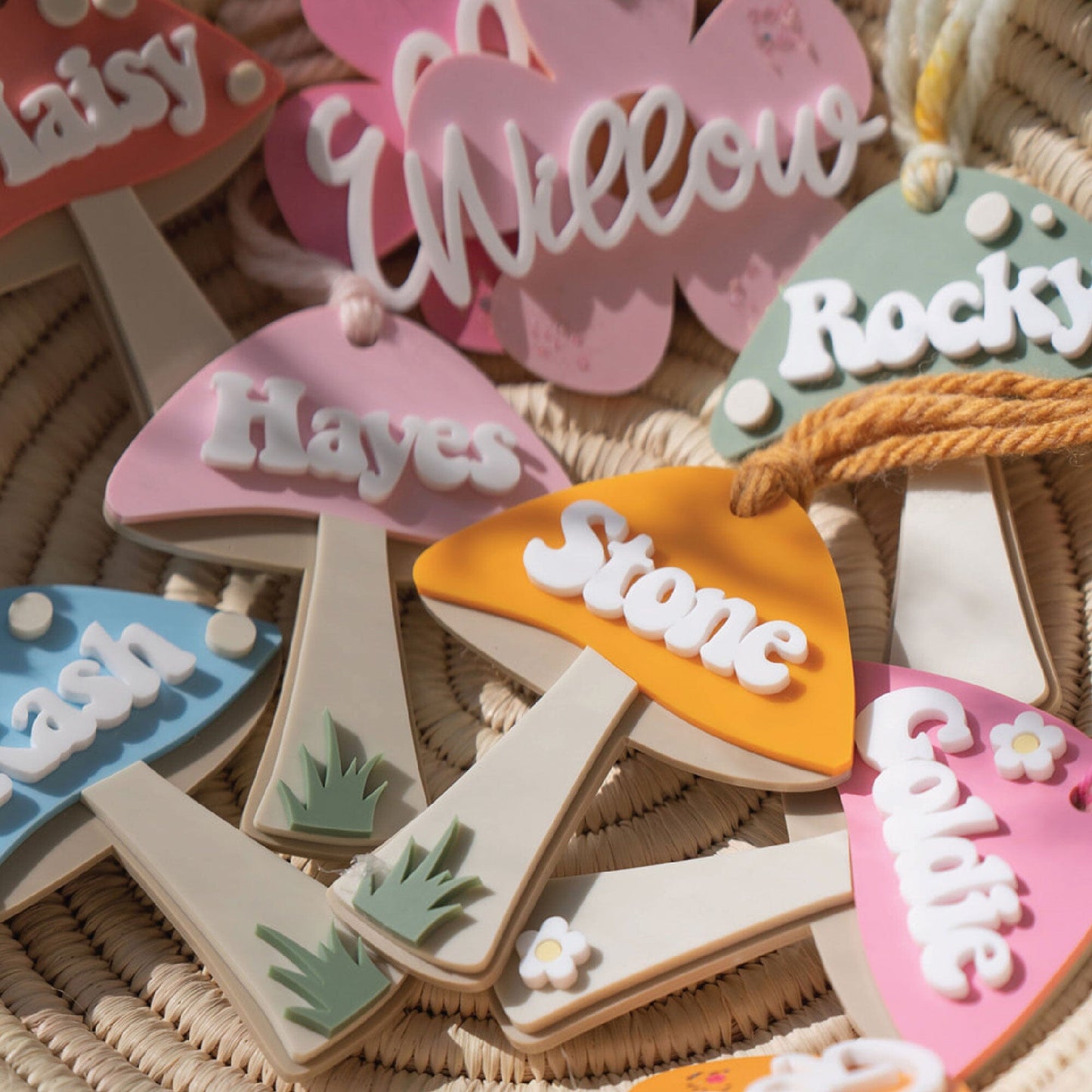 Daisy Sparkle Acrylic Basket Tag Birch Bar + Co.