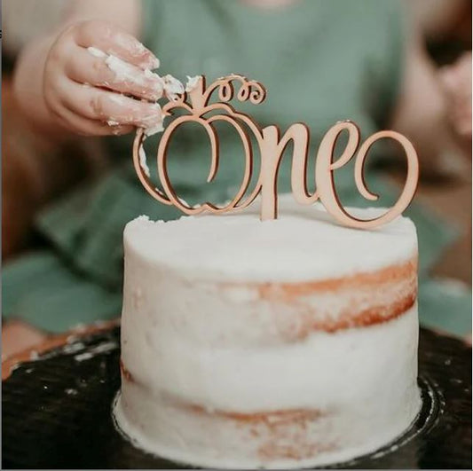 Pumpkin One Birthday Wood Cake Topper Birch Bar + Co.