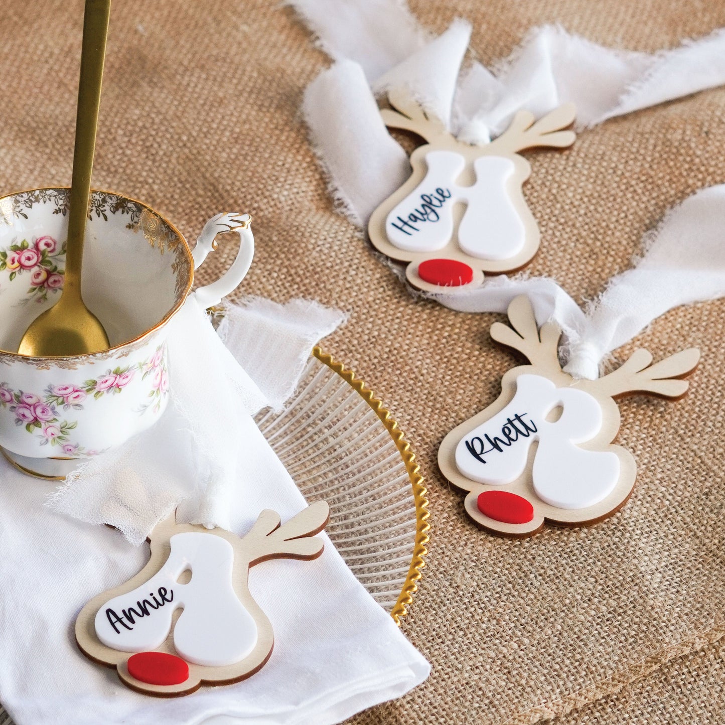 Personalized Traditional Reindeer Initial Tag Birch Bar + Co.