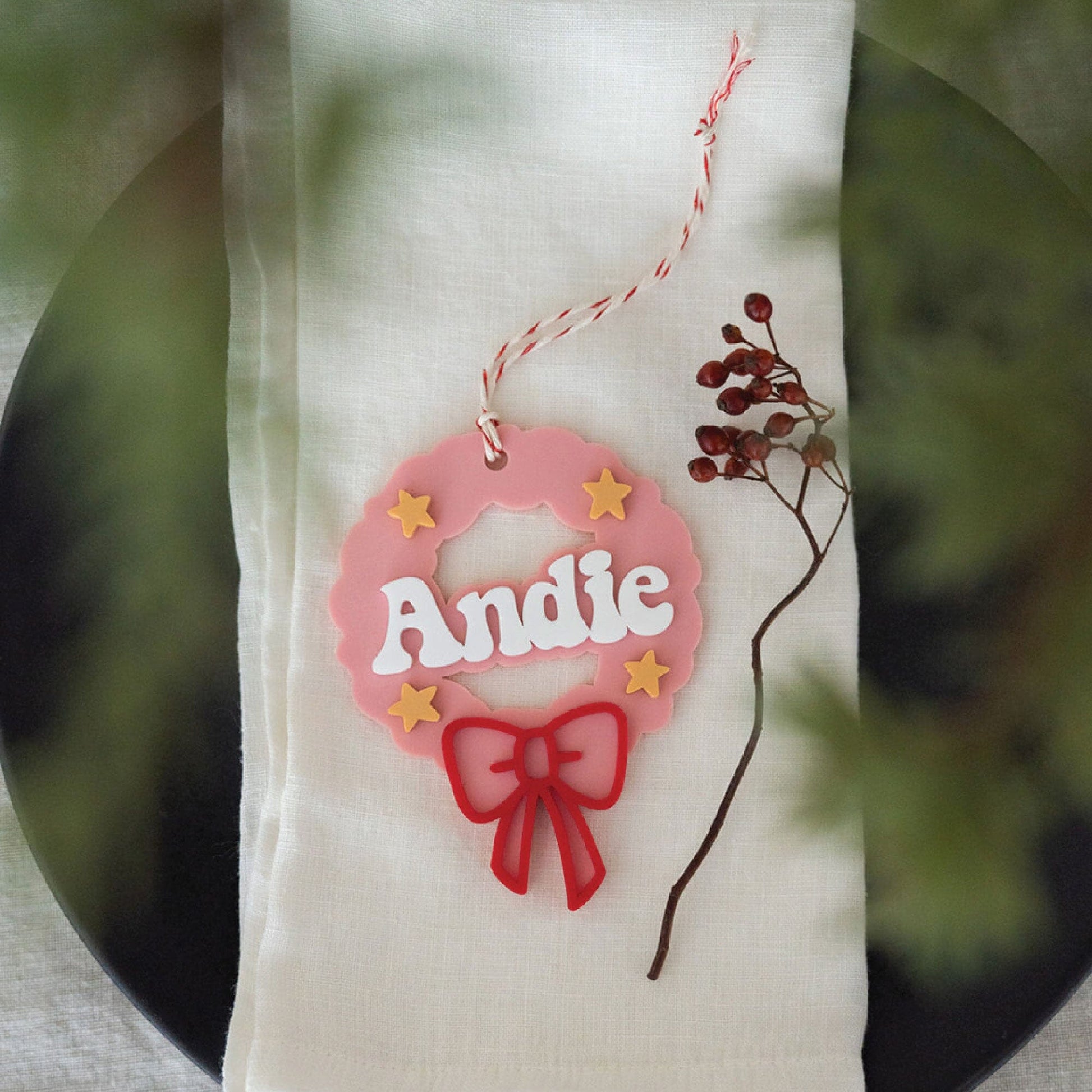 Personalized Wreath Stocking Tag Birch Bar + Co.