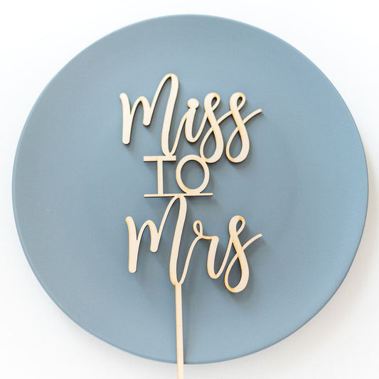 Miss to Mrs Wood Cake Topper Birch Bar + Co.