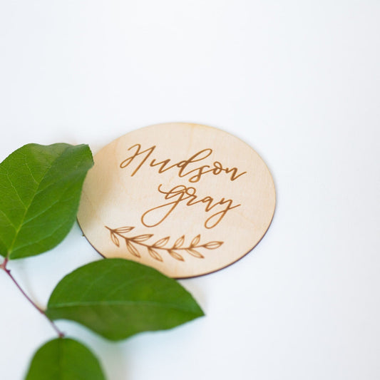 Engraved Baby Name Sign with Leaf Birch Bar + Co.