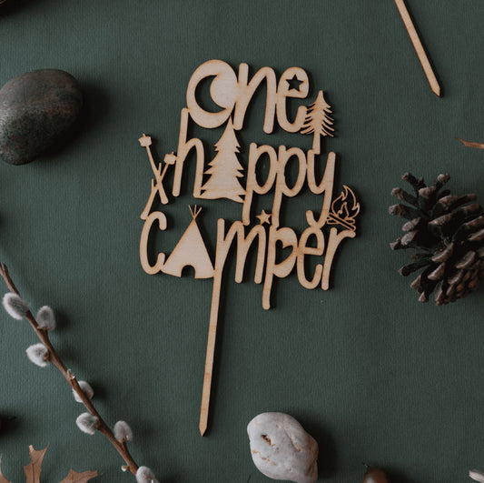 One Happy Camper Wood Cake Topper Birch Bar + Co.