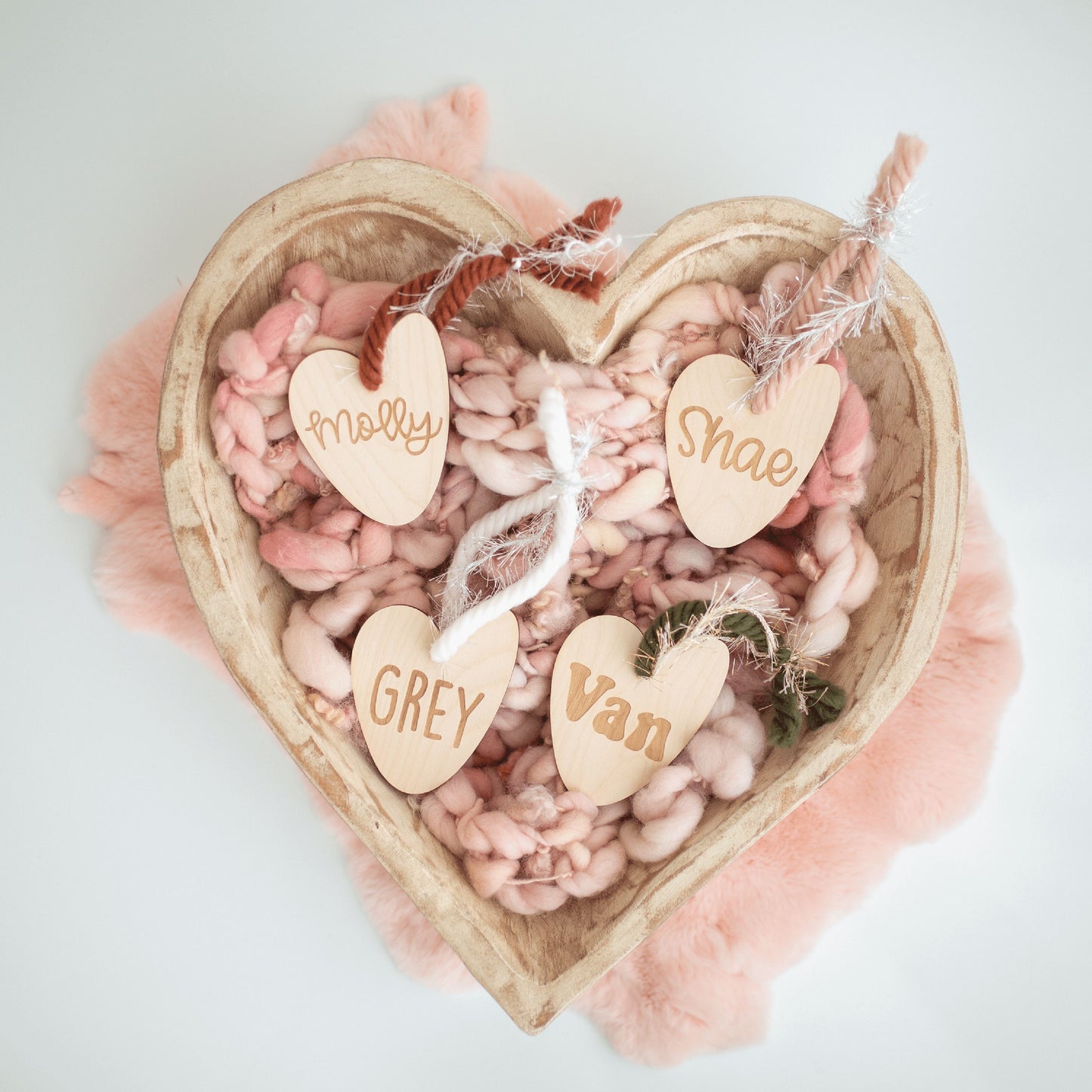Wood Engraved Heart Name Tags Birch Bar + Co.