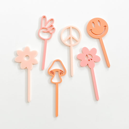 Groovy Themed Acrylic Cupcake Toppers Birch Bar + Co.