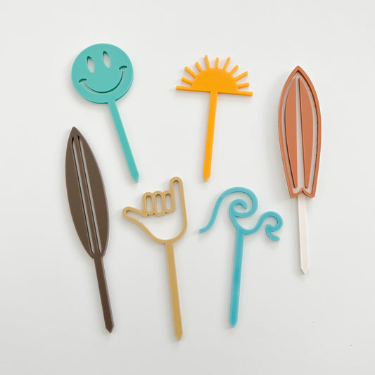 Surfer Acrylic Cupcake Toppers Birch Bar + Co.
