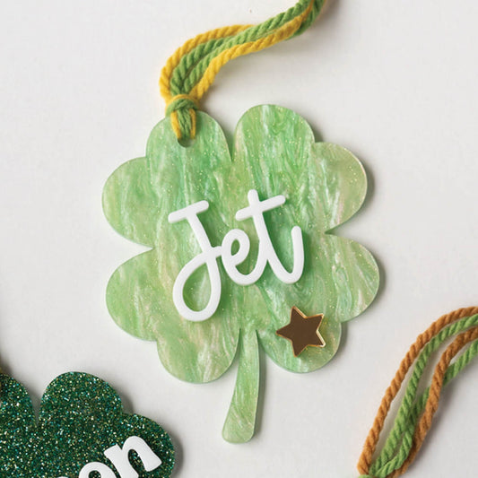 Personalized Acrylic Marble Shamrock Tag Birch Bar + Co.