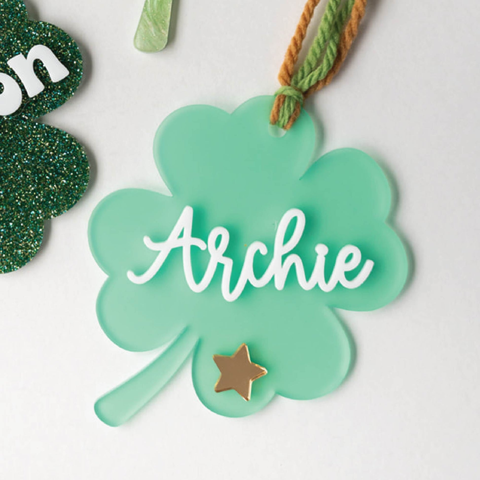 Personalized Acrylic Frosted Shamrock Tag Birch Bar + Co.