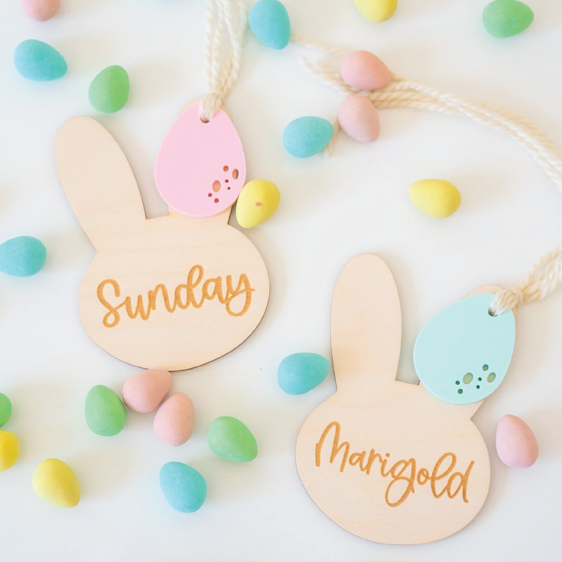 Personalized Bunny Hang Tag with Egg Birch Bar + Co.