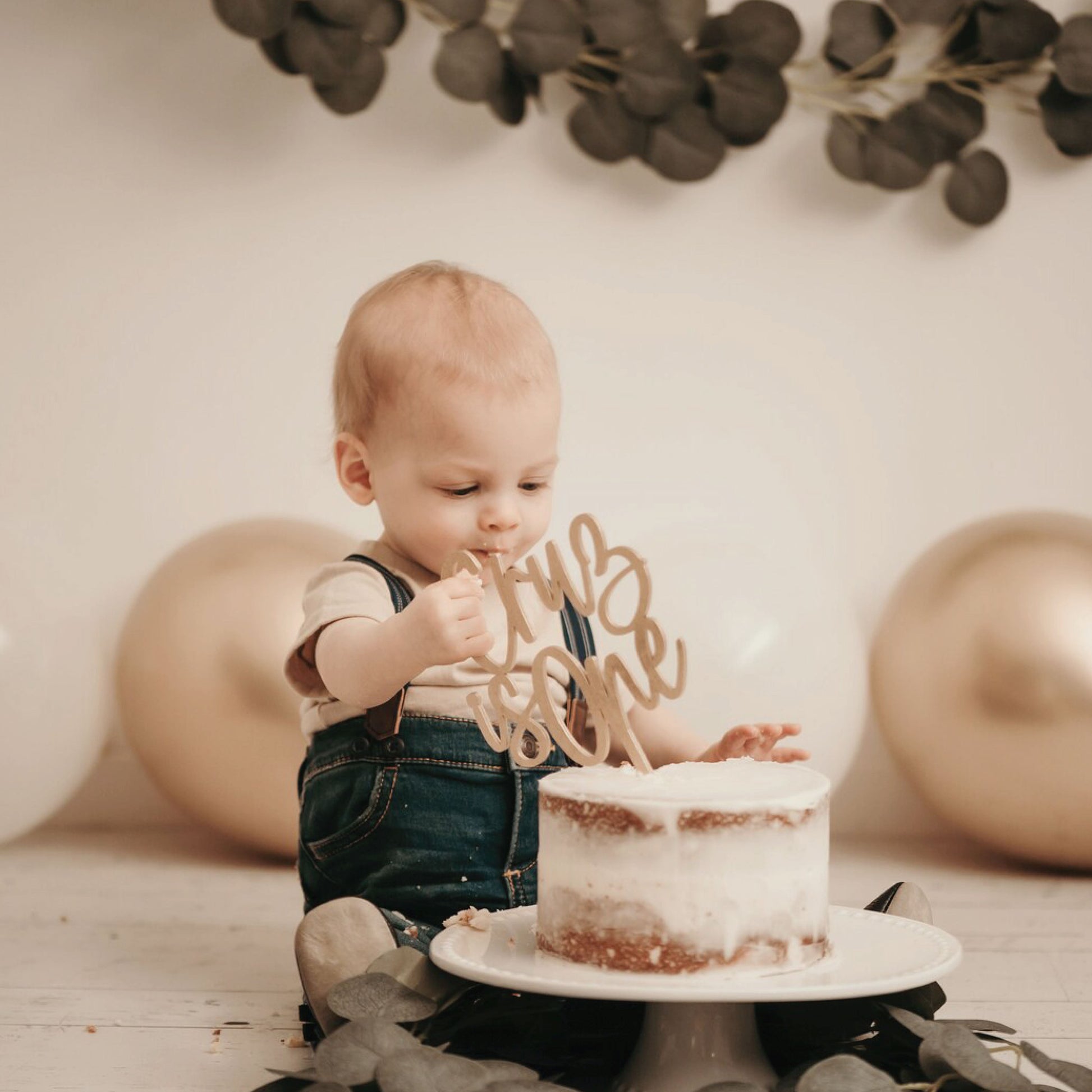 Personalized 1st Birthday Wood Cake Topper Birch Bar + Co.