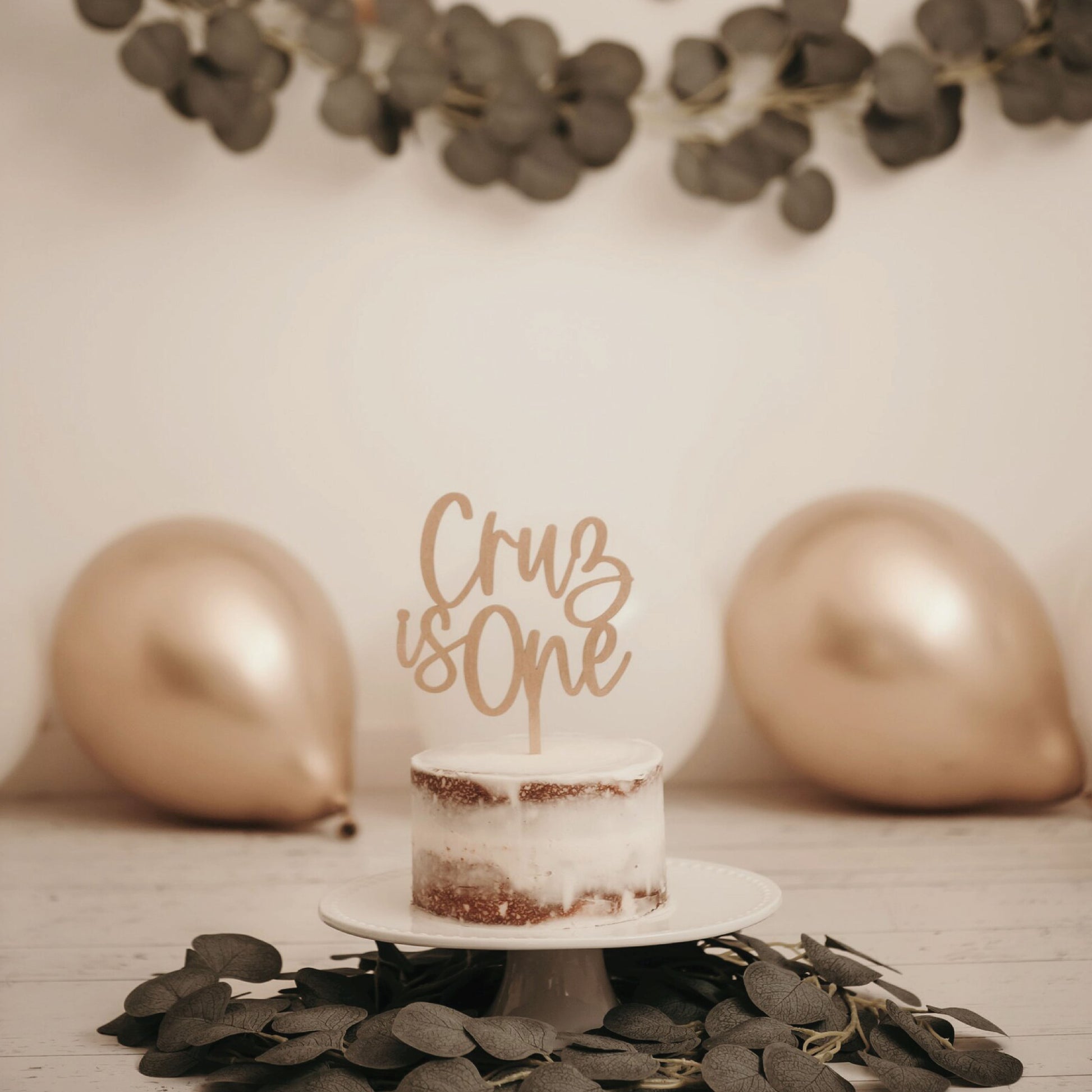 Personalized 1st Birthday Wood Cake Topper Birch Bar + Co.
