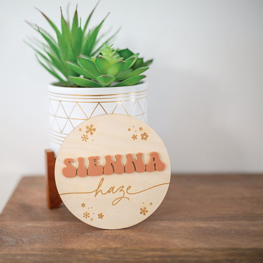 Wooden Groovy Birth Announcement with Personalized Names Birch Bar + Co.