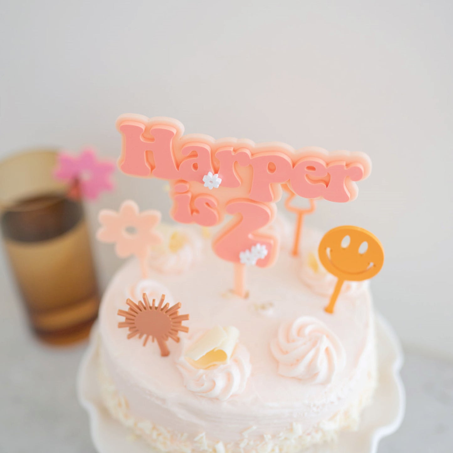 Retro Groovy Personalized Name Acrylic Cake Topper Birch Bar + Co.
