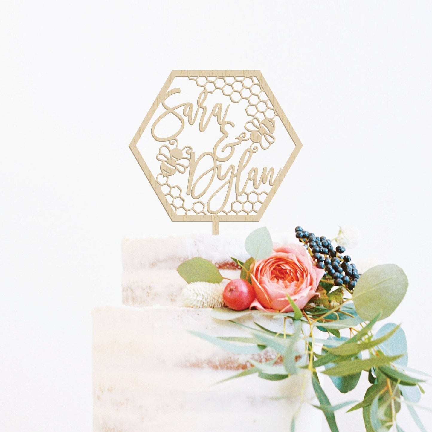 Personalized Wedding Bee Wood Cake Topper Birch Bar + Co.