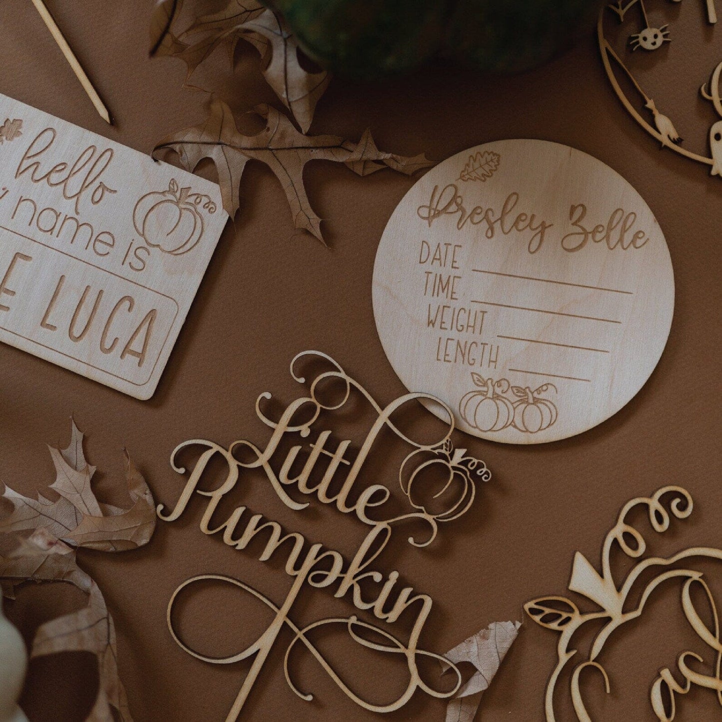 Engraved Pumpkin'ish Fall Baby Name Sign Birch Bar + Co.