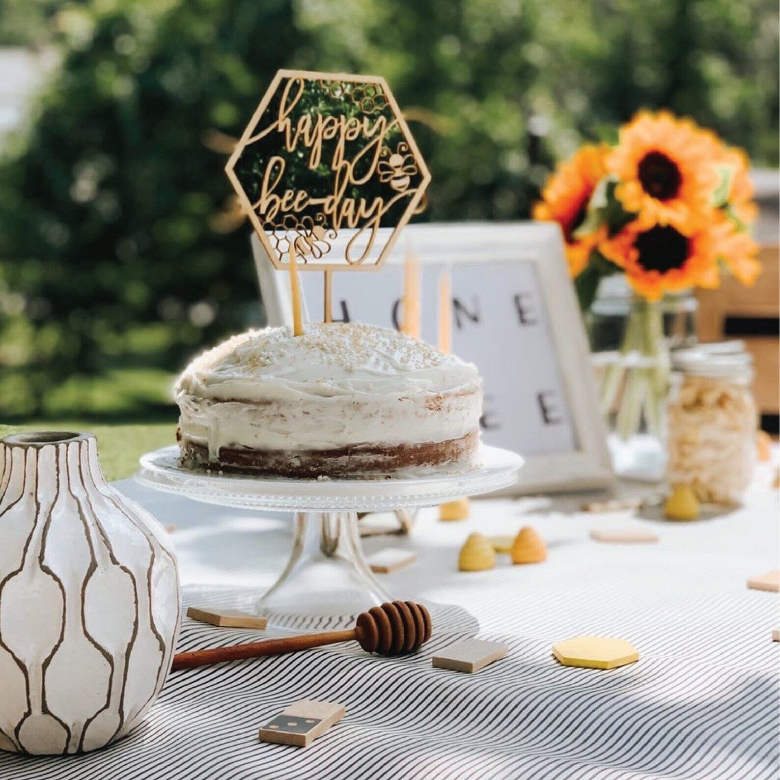 Happy Bee Day Wood Cake Topper Birch Bar + Co.