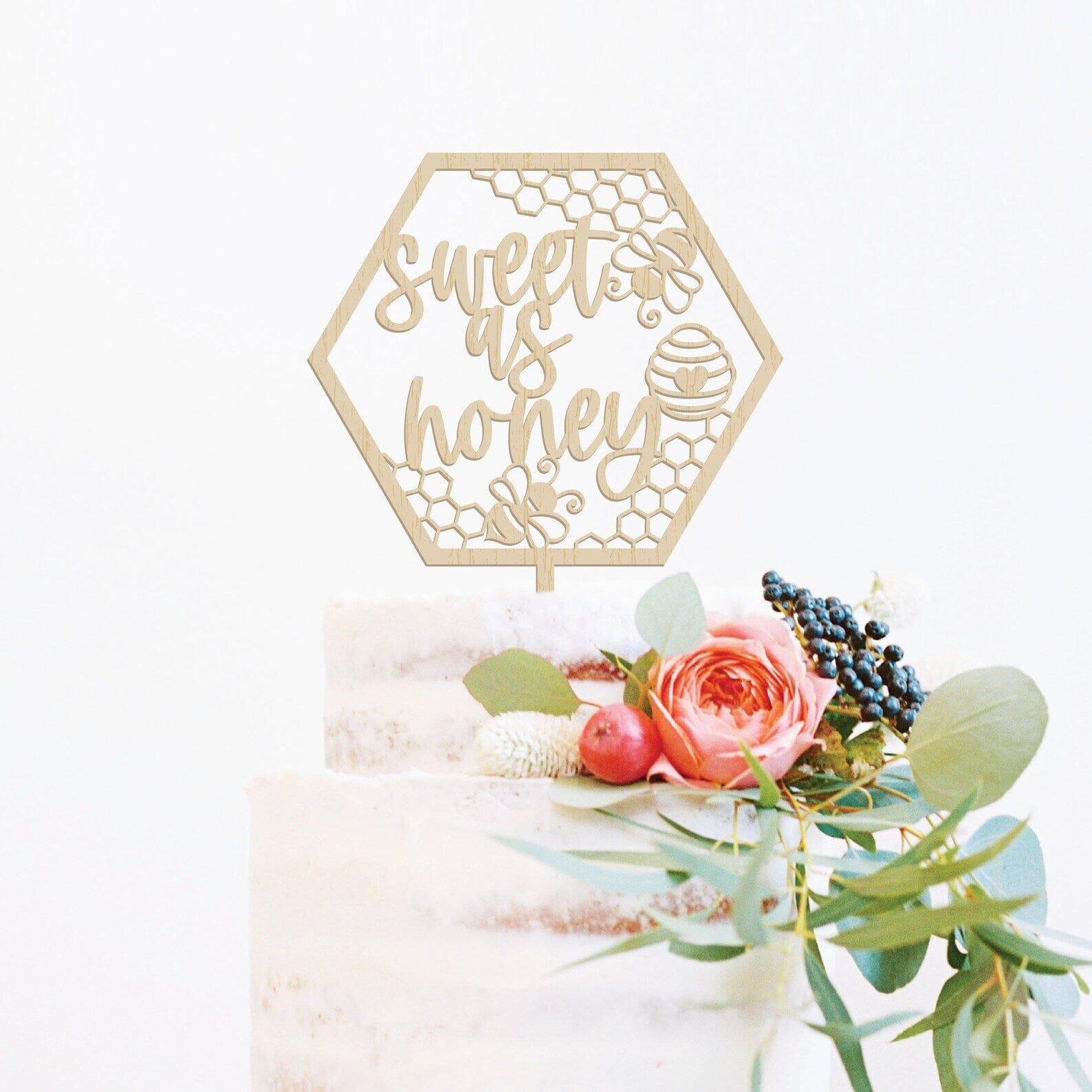 Sweet As Honey Wood Cake Topper Birch Bar + Co.