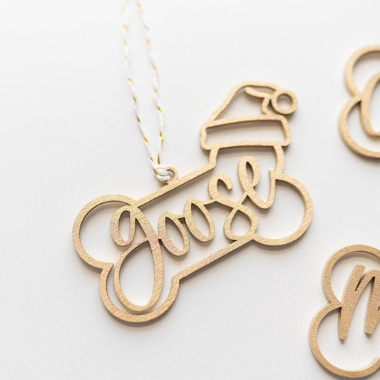 Personalized Dog Bone with Tuque Ornament Birch Bar + Co.