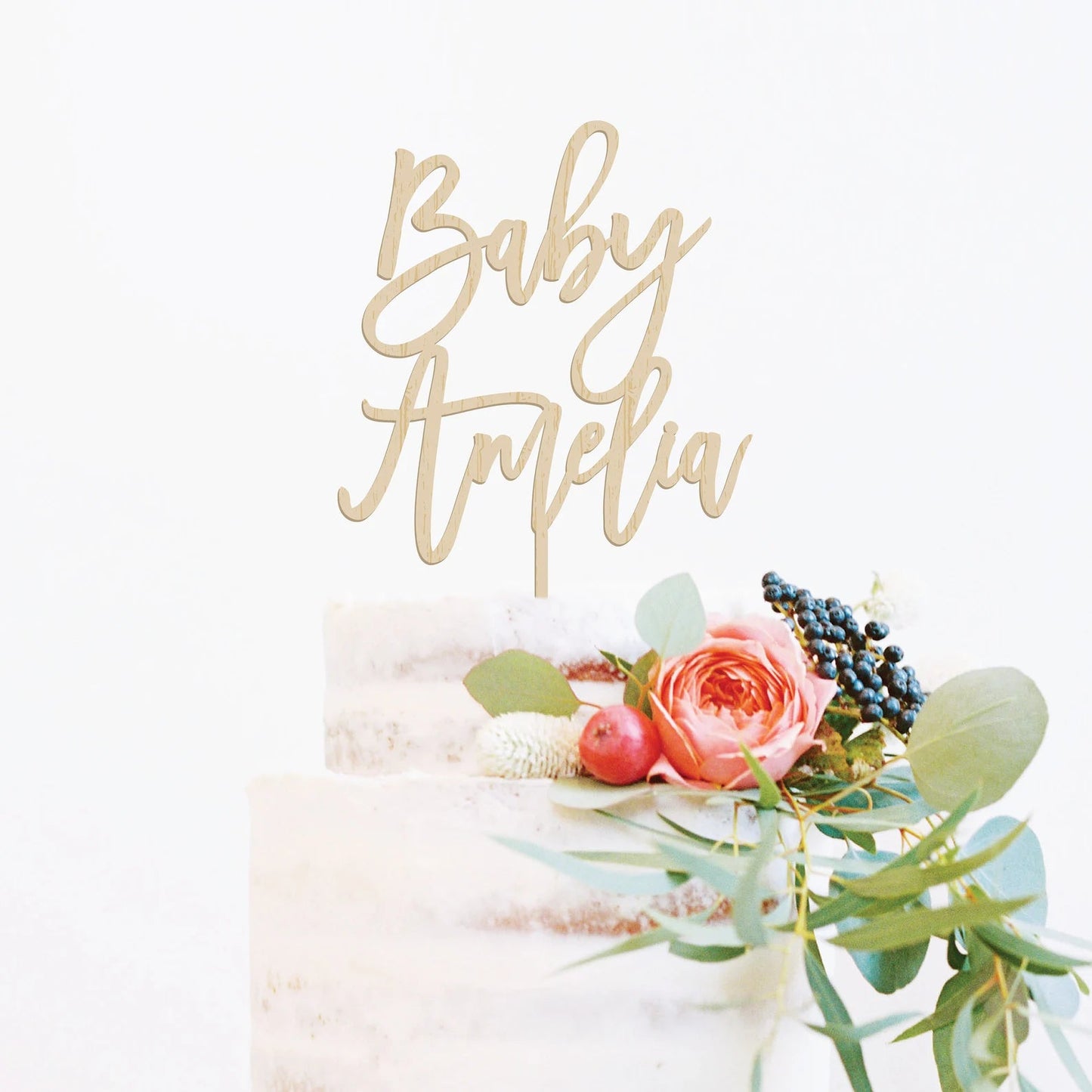 Baby Name Wood Cake Topper Birch Bar + Co.