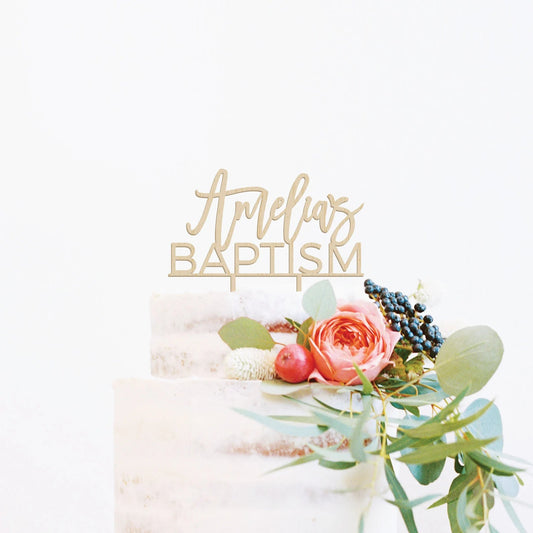 Personalized Baptism Wood Cake Topper Birch Bar + Co.