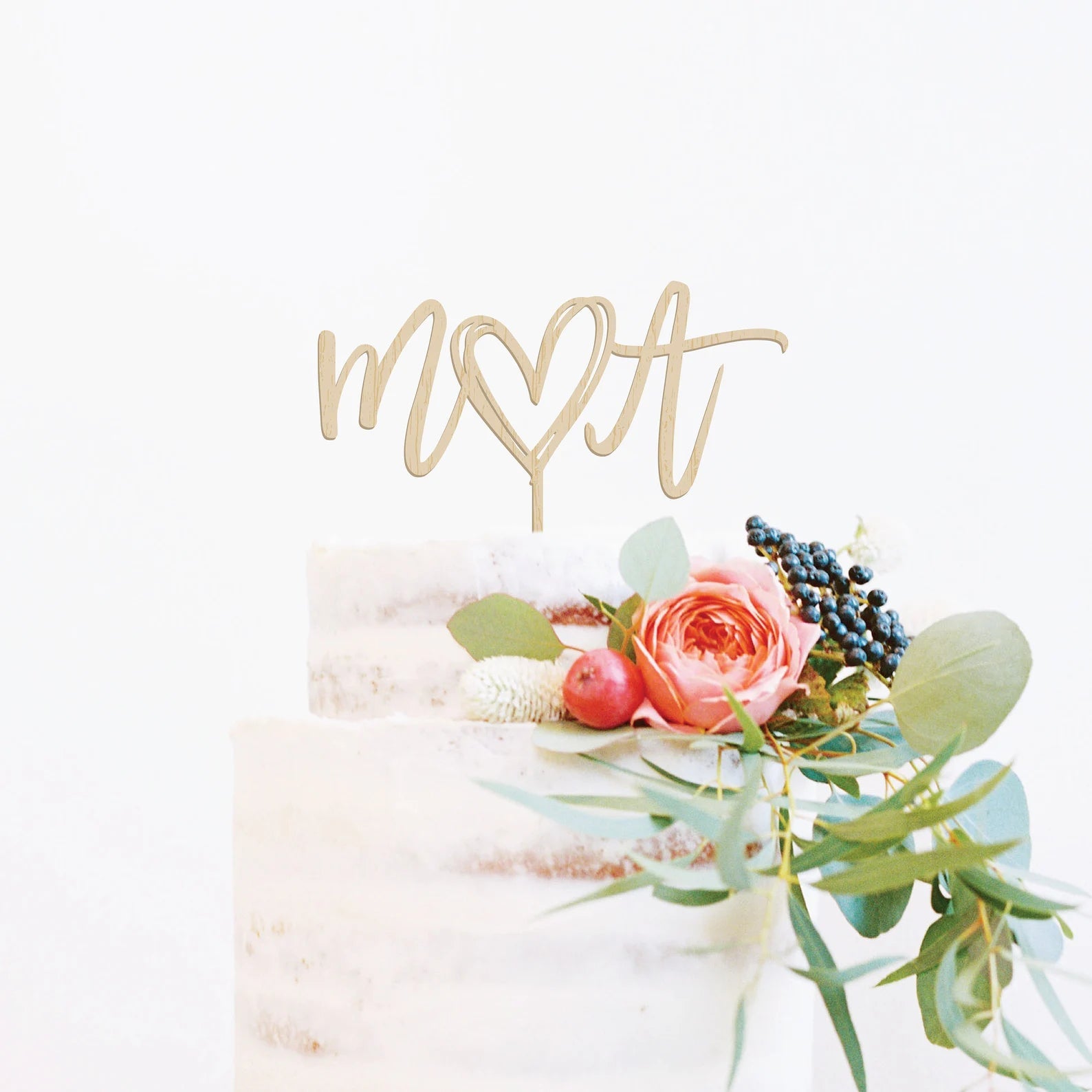 Personalized Heart Initials Wood Cake Topper Birch Bar + Co.