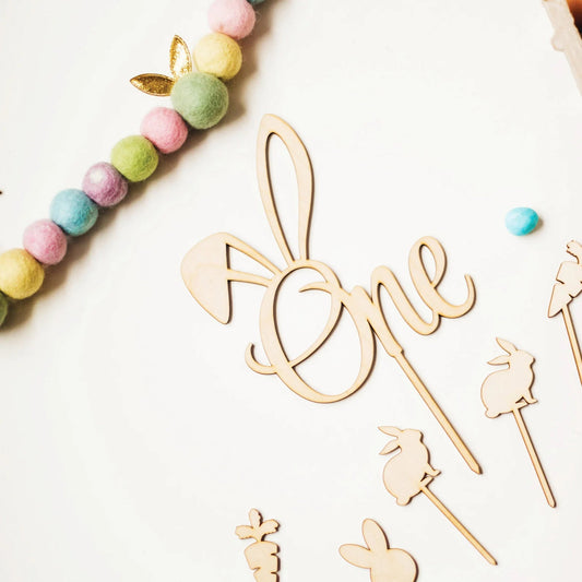 Bunny One Wood Cake Topper Birch Bar + Co.