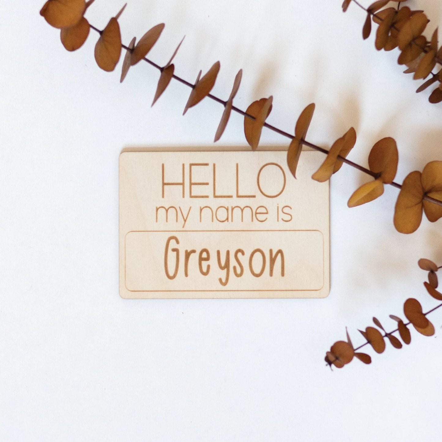 Engraved Hello My Name Is Sign Birch Bar + Co.