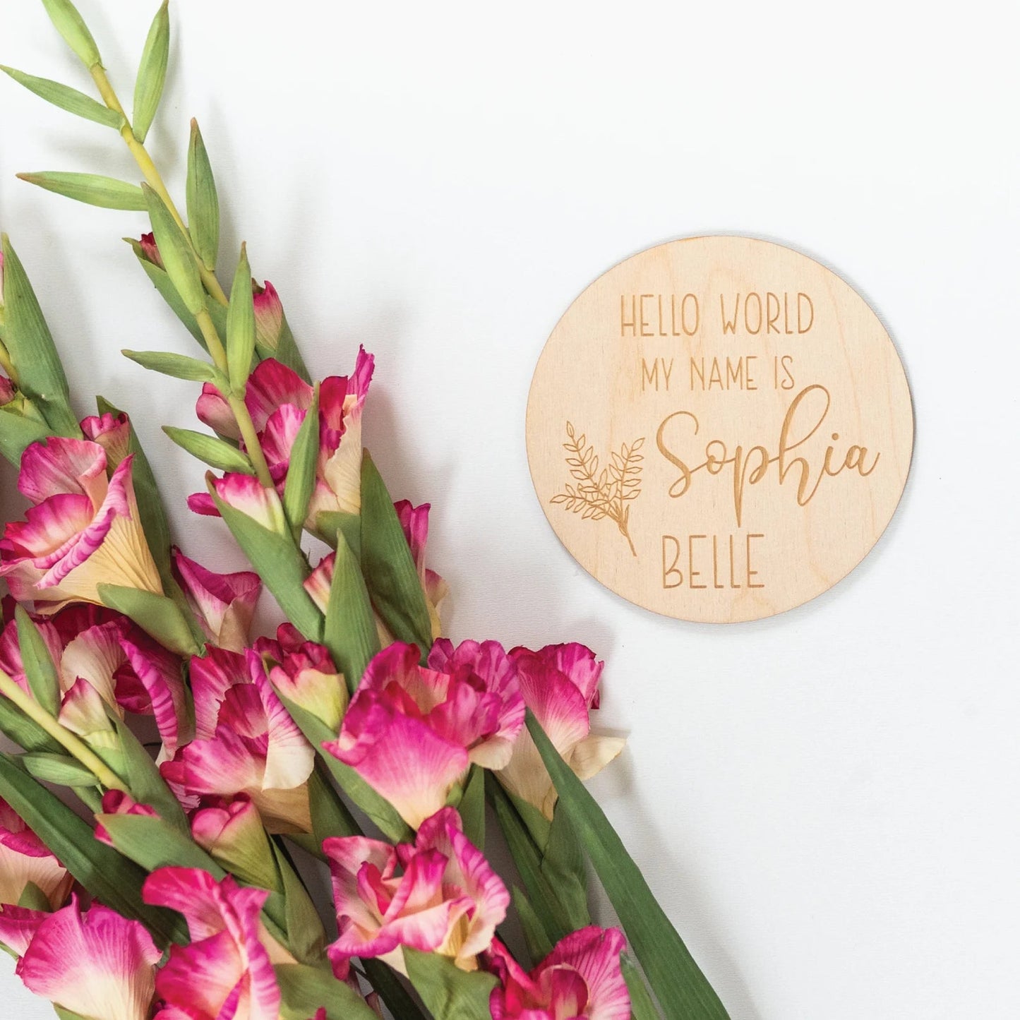 Engraved Floral Bush Baby Name Sign Birch Bar + Co.