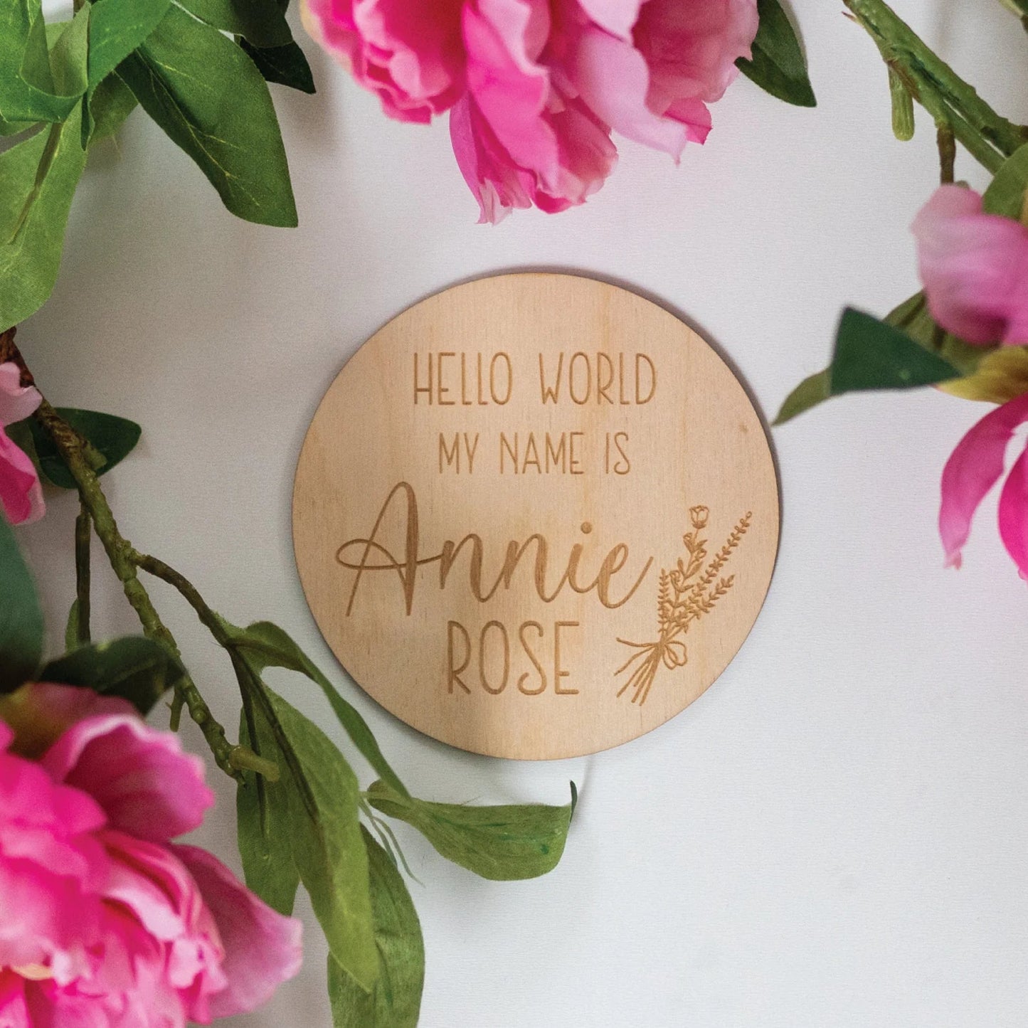 Engraved Floral Baby Name Sign Birch Bar + Co.