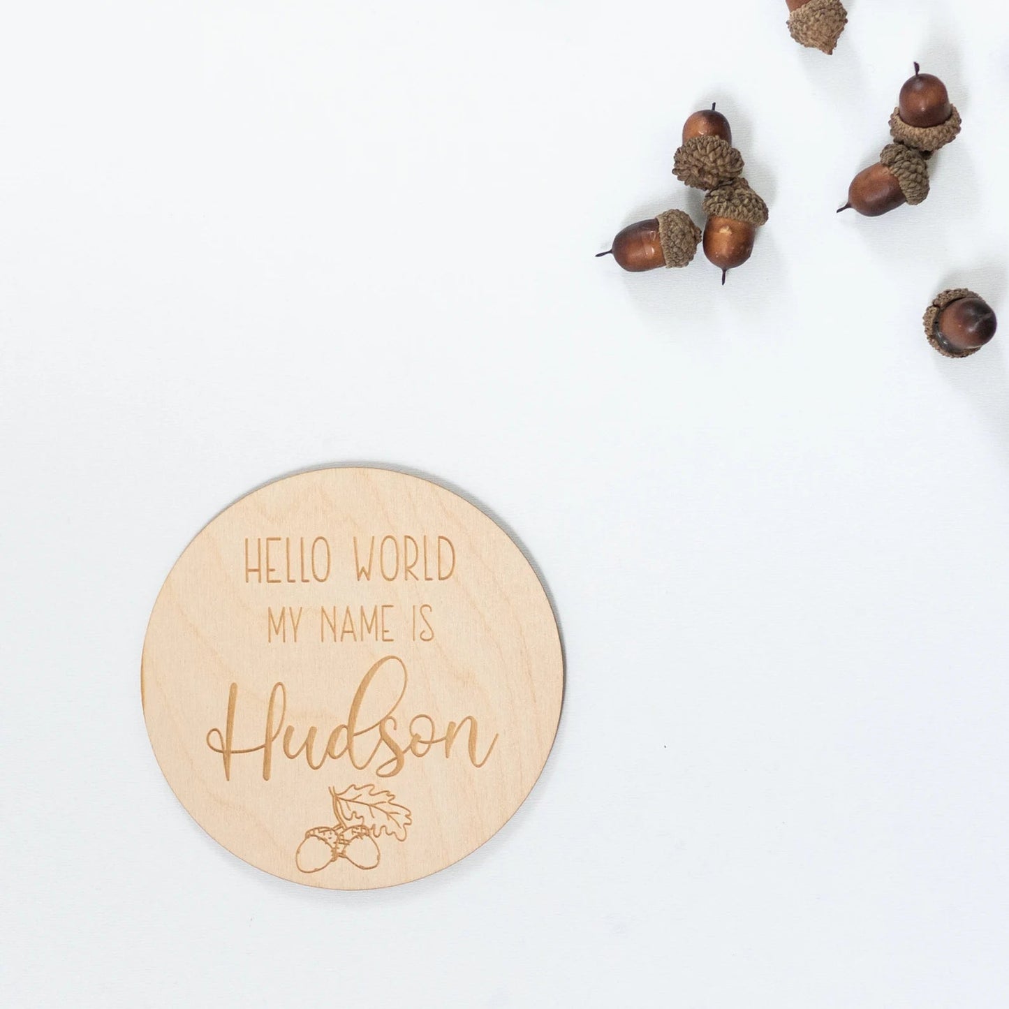 Engraved Acorn Baby Name Sign Birch Bar + Co.