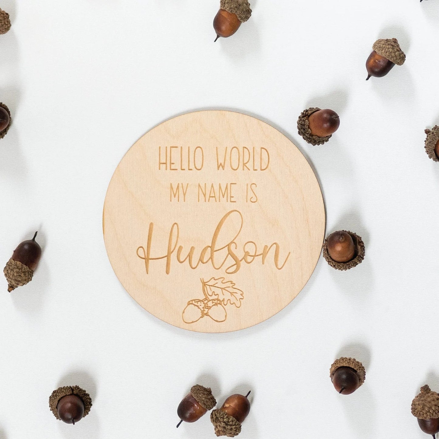 Engraved Acorn Baby Name Sign Birch Bar + Co.