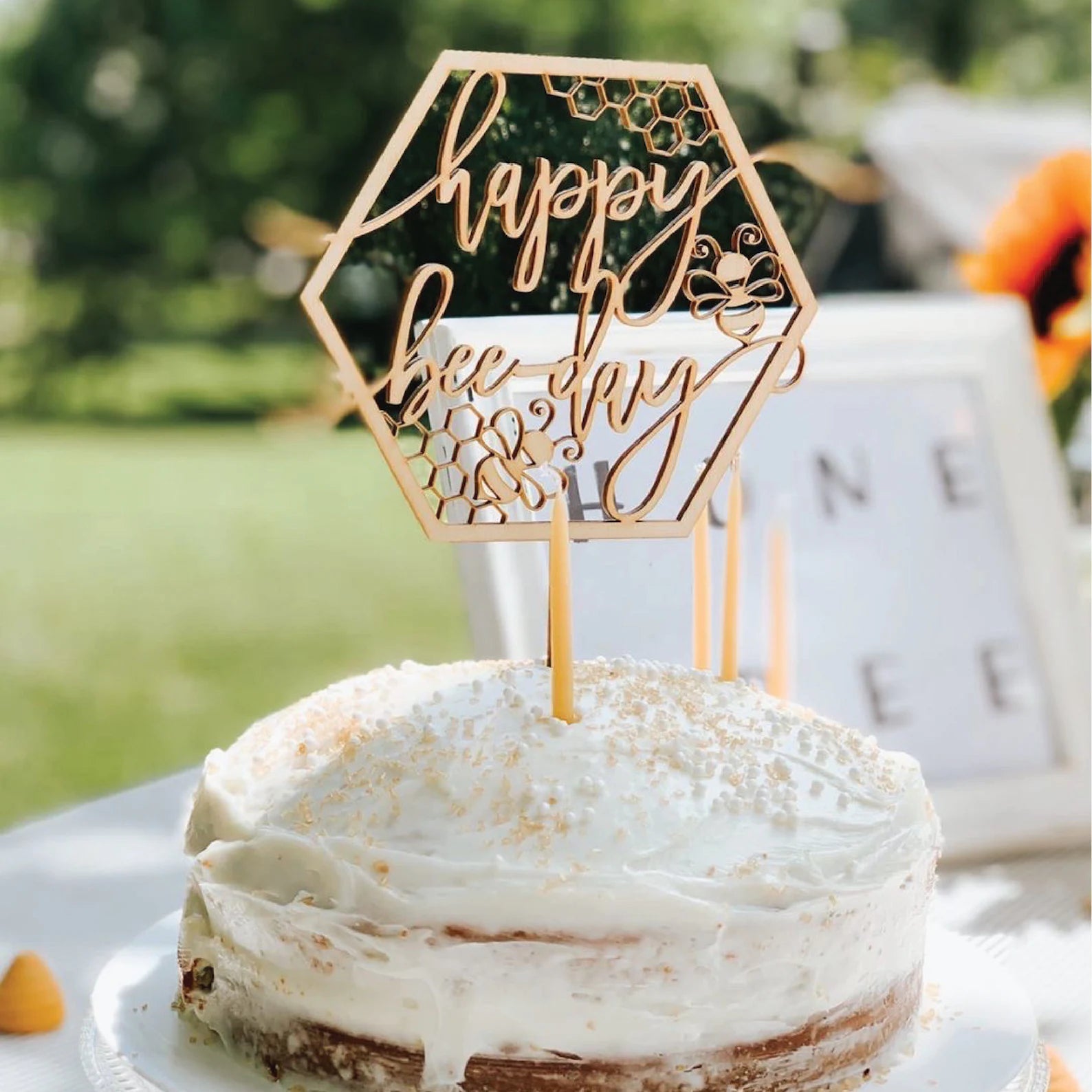 Happy Bee Day Wood Cake Topper Birch Bar + Co.