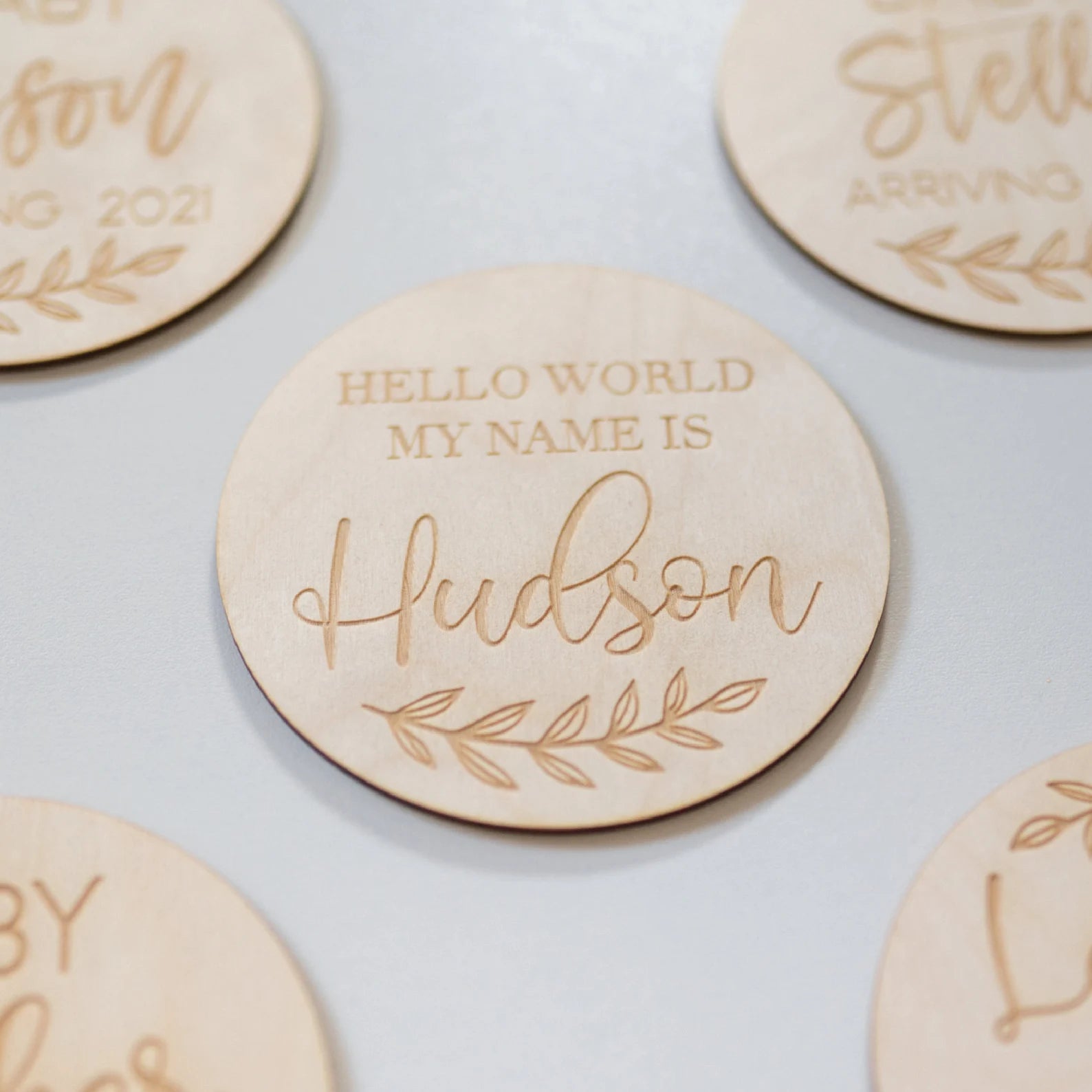 Engraved Leaf Baby Name Sign Birch Bar + Co.