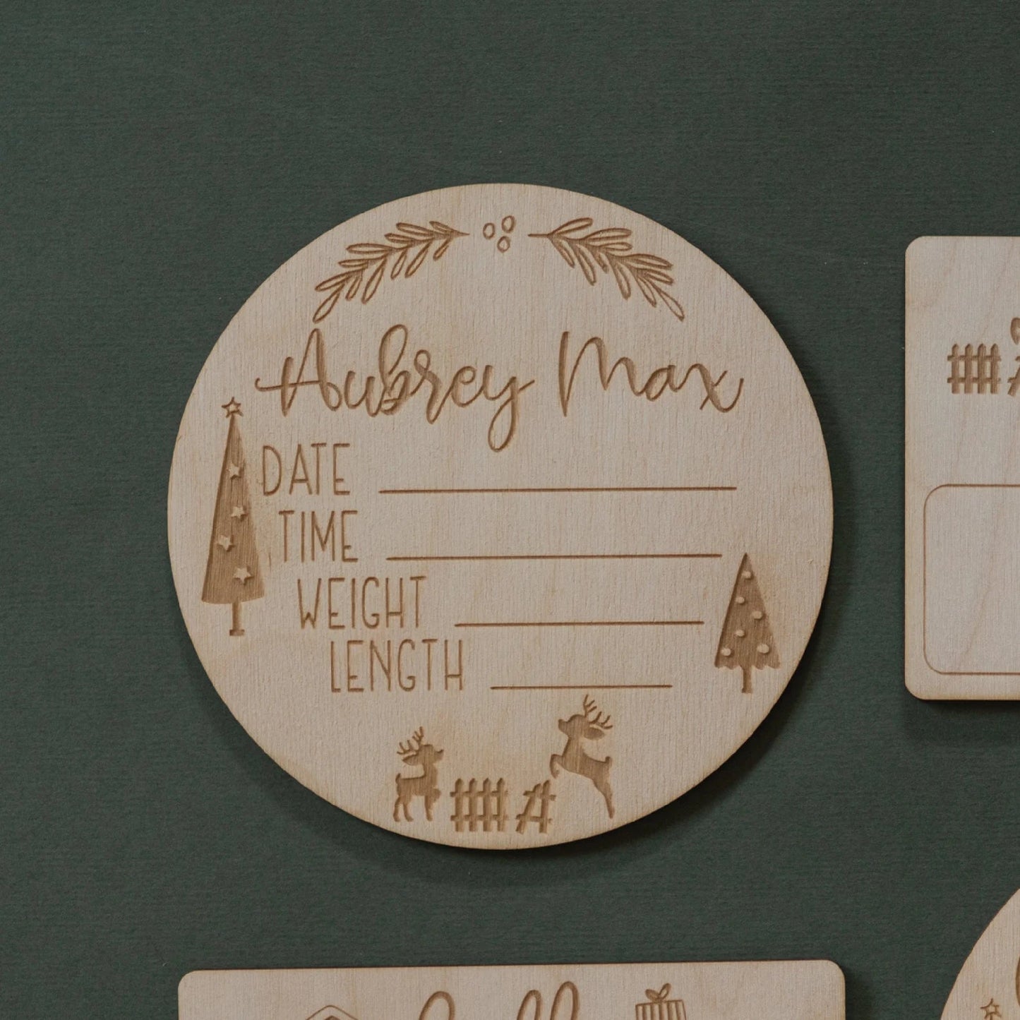 Engraved Holiday Baby Stats + Name Sign Birch Bar + Co.