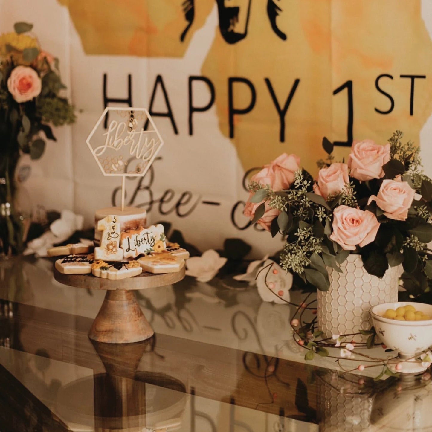 Personalized Name Bee Wood Cake Topper Birch Bar + Co.