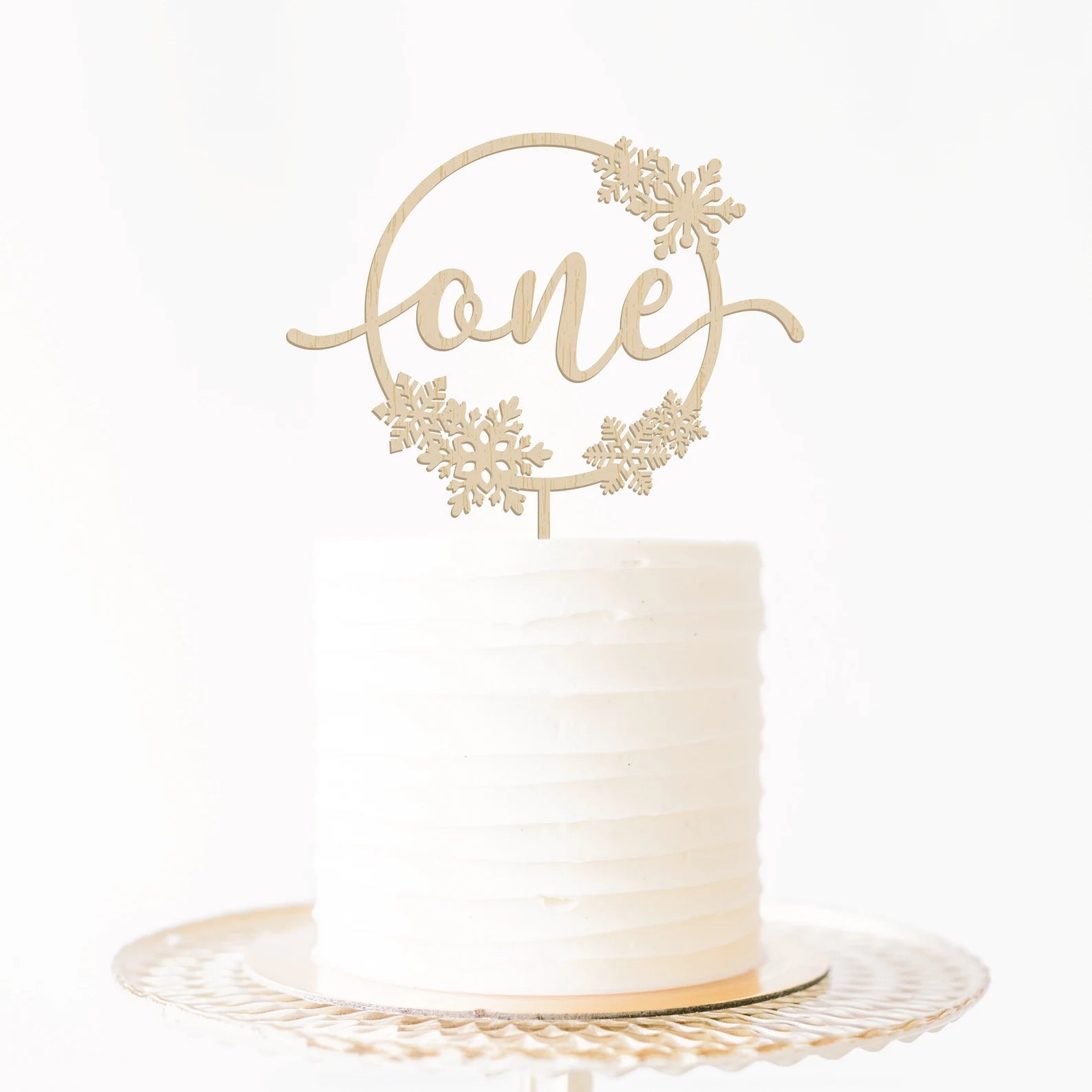 Snowflake One Wood Cake Topper Birch Bar + Co.