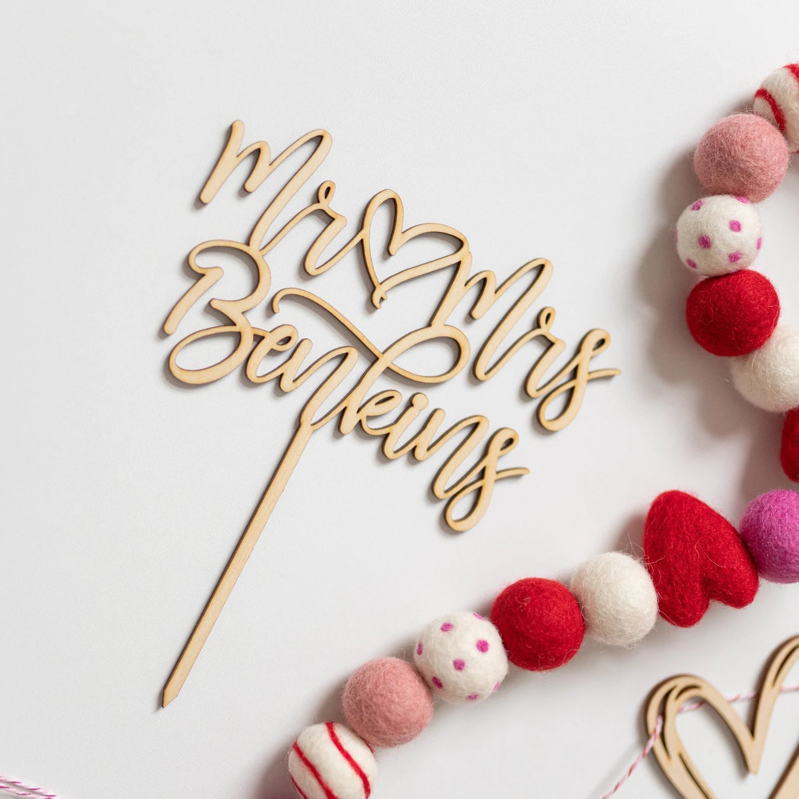 Personalized Heart Wedding Wood Cake Topper Birch Bar + Co.