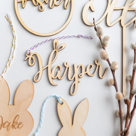 Wood Personalized Bunny Tag with Ears Birch Bar + Co.