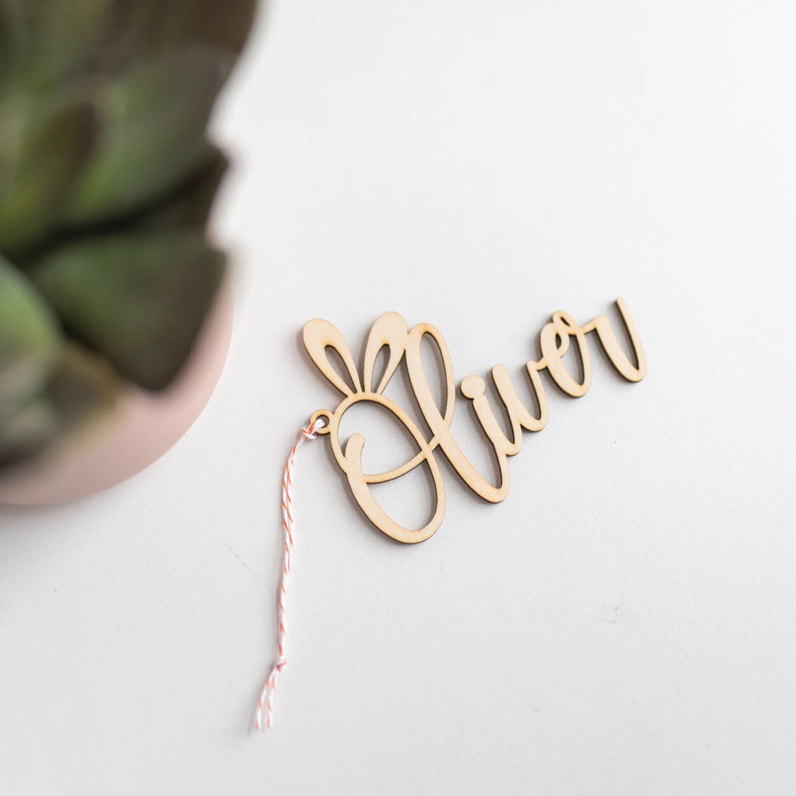 Wood Personalized Bunny Tag with Ears Birch Bar + Co.