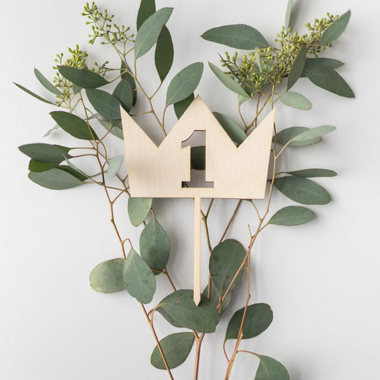 Crown First Birthday Wood Cake Topper Birch Bar + Co.
